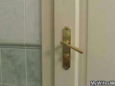 Busty mother and son-in-law caught in bathroom