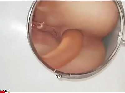 Bbw fat russian mom dildo anal mirror in bathtub
